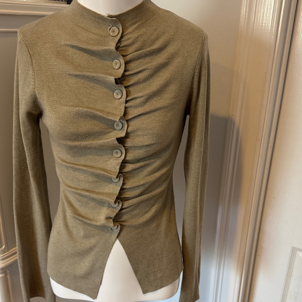Elegant Button-Up Ruched Tan Top